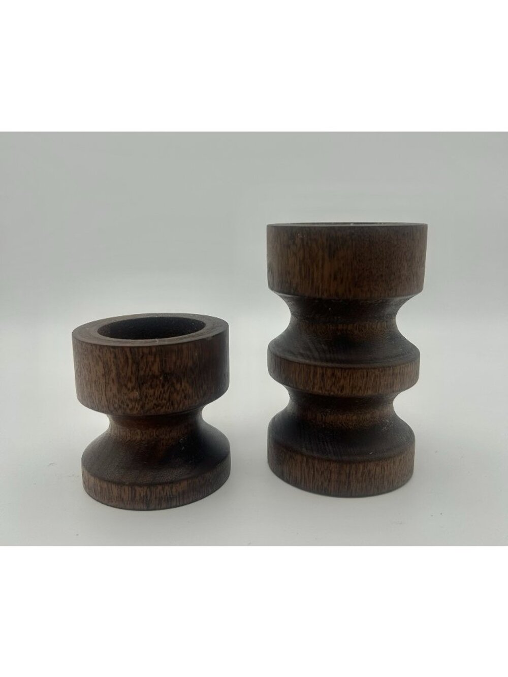 Set of 2-Vintage Turned Pillar Candle Holders- 5" and 3"